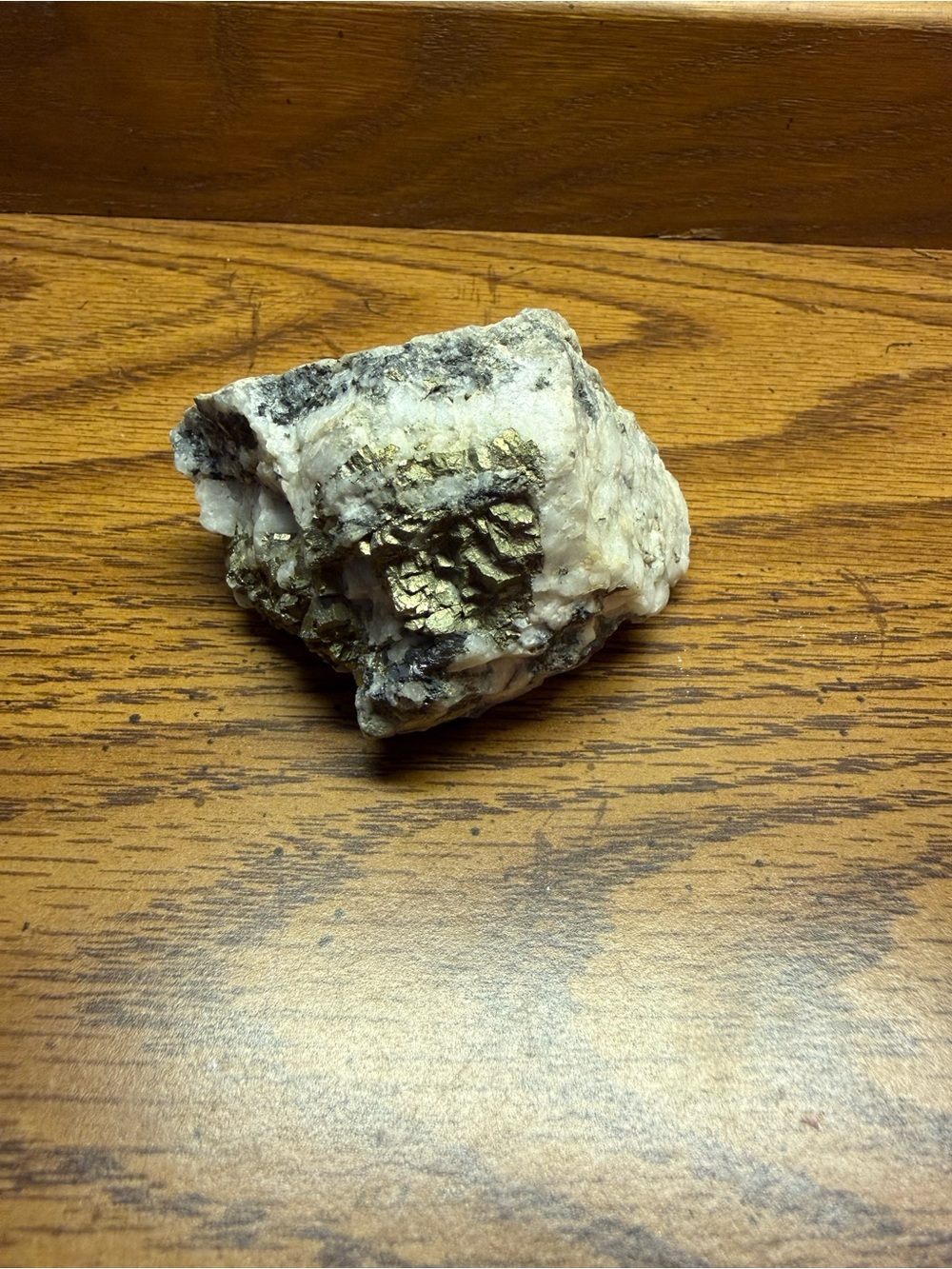 Source Unknown White Quartz Display with Gold Pyrite Accents
